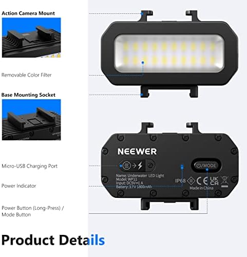 Neewer WP11 Водоустойчив led лампа, IPX8 131ft /40 м Подводен Видео Заполняющий нощна лампа с регулируема яркост 6800 K CRI98