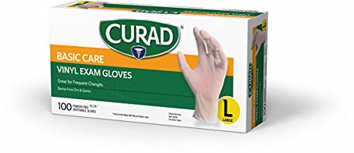 Винил за еднократна употреба наблюдение ръкавици Curad - CURVT3RH Basic Care, големи (опаковка от 300 броя)