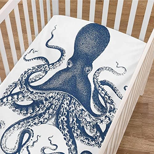 Чаршаф за легло с Осьминогом, Художествена Илюстрация на Великолепен морски Същества с ефект Гръндж, Подводен живот, Микрофибър, Копринено