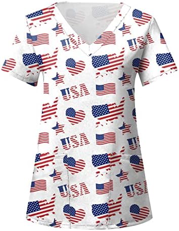 Дамски Ежедневни Ризи на Деня на Независимостта за Жени, Ежедневни Летни Ризи с Принтом за Жени, Блузи с V-образно деколте, Американски