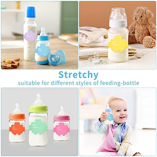 Етикети за бебешки бутилки за дневни грижи, Оригинални цветя дизайн за запис и повторна употреба, Етикети за бебешки бутилки в 6 опаковки
