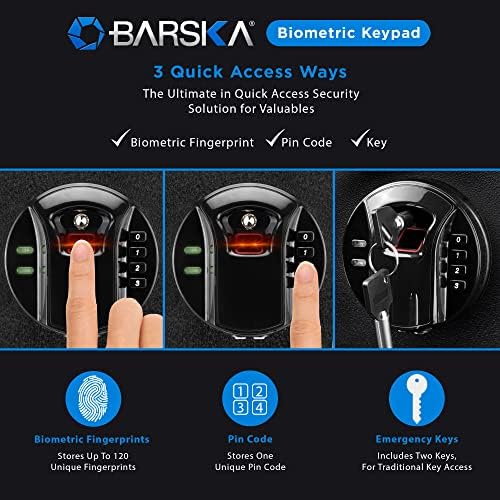 Домашен Сейф BARSKA с цифрова клавиатура и биометрични данни Пръстови Отпечатъци за Защита на Документи, Бижута и Ценности с Комплект