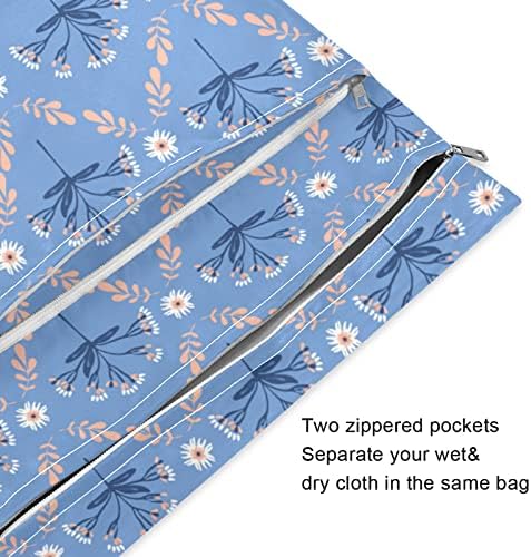 ZZXXB Дейзи цветна водоустойчива мокър чанта за многократна употреба текстилна пелена мокър суха чанта с джоб с цип за пътуване