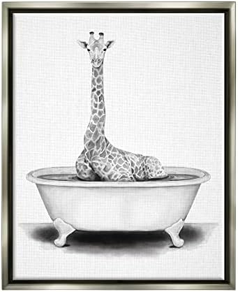 Stupell Industries Жираф В банята Забавен Фигура на Животното За Баня, Дизайнерски Рейчъл Neiman