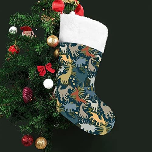 Цветни Коледни Чорапи с Шарките на Динозаврите, Коледна Елха, Висящи Чорапи за Камината, с Къси Плюшени Белезници, Украса за Дома Празнични
