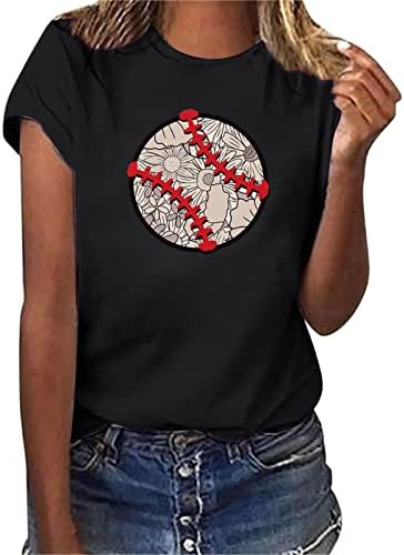 MIASHUI Основи Тениска С Дълъг Ръкав За Жени Ежедневното Бейзбол Печат Къси Ръкави през Цялата Силует Свободна Тениска Риза