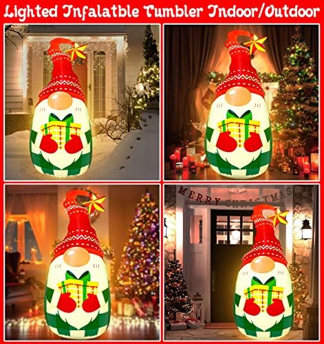 Надуваеми Улични Коледна Украса с осветление с дължина 5 метра - Надуваем Чаша с Гномом Коледа/Зимни Почивки/Нова година