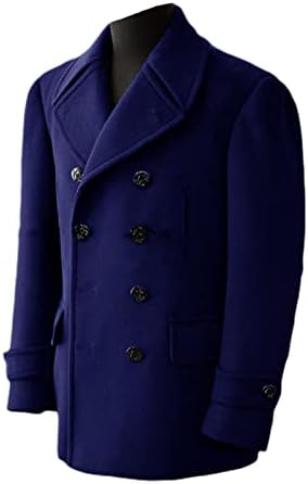 Мъжки Вълна палто за Зимата Черно Двубортное Дълго Палто С V-Образно ръкав, Ежедневното Модно Красиво палто