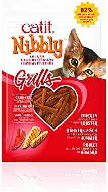 Рецепта лакомство за котки Catit Nibbly Grills с пиле и омар - Бяло лакомство за котки без зърно, 1,06 унция (1 опаковка)