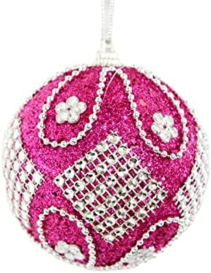 Розов Полилей с кристали 8 см/3 инча, Коледна топка от Стиропор, Висулка във формата на Коледна Елха, Коледни Украси, Украса за