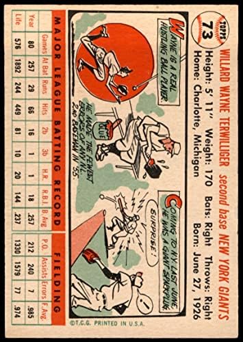 1956 Topps 73 Уейн Тервиллиджер Ню Йорк Джайентс (бейзболна картичка) БИВШ Джайентс