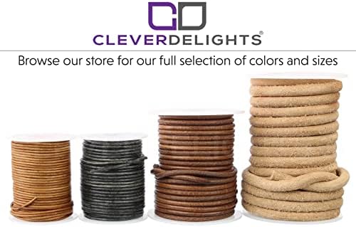 Кожа кабел CleverDelights 6 mm - Естествен цвят - 50 Метра - Кръгъл кабел от естествена кожа 1/4 инча