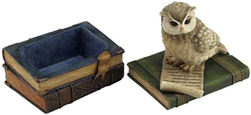 Декоративна Кутия за Украшения Scops Owl on Books с яка с размер 4,5 Инча, Кафяв