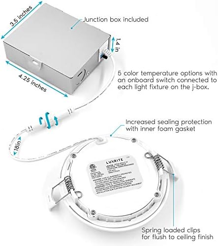 LUXRITE 16 Pack 4-Инчов Ултратънък led-Вградени лампа с разпределителната кутия, 10 W, цвят по Избор 2700 K |3000 До | 3500 До | 4000