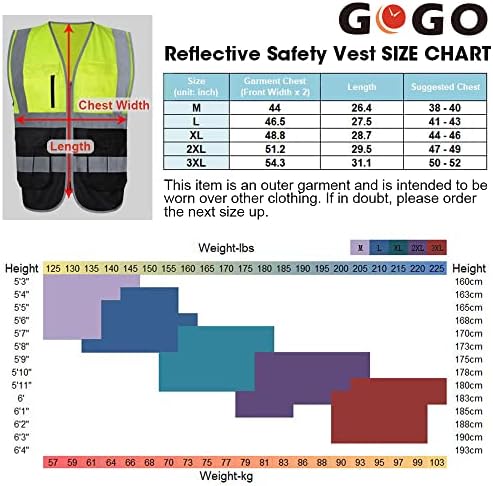 Жилетка за безопасност повишена видимост ГОГО с 10 джоба, жилетка Със сигурност светоотражающей тапицерия-Жълт /Черен-XL