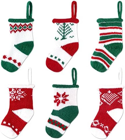 ANLIONYE 6 Опаковки мини-коледни Чорапи 5 инча, Възли Малки Чорапи Мини размер, Коледни Чорапи, в селски стил, Червени и Зелени Коледни