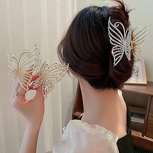 3 бр. щипки за коса с кристали-пеперуди, големи перлени нескользящие здрави скоби за захващане, дамски шапки за момичета