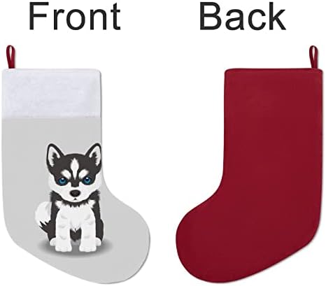 Кученце Сибирско Хъски Меки Плюшени Коледни Чорапи от Мек Плюш, Сладки Коледни Чорапи От Полиестер, Топла Коледна Украса