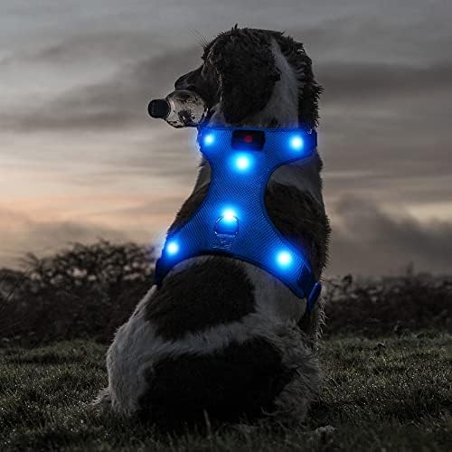 Ezier Шлейка за кучета с led подсветка-USB Акумулаторна Шлейка за кученца без напрежение, Регулируем Окото, Светещ в тъмното, Отразяваща Жилетка