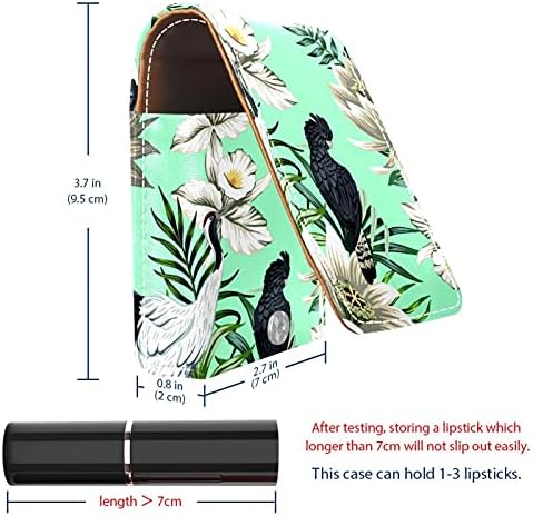 Преносим Калъф за Червило за грим за Пътуване, Мини-Кутия за съхранение на Червило Jungle Leaf Sparrow С Огледало За Жени, Кожена Косметичка
