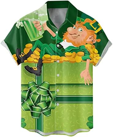 Мъжки Ризи с копчета в Деня на Св. Патрик, Ежедневни, Плажни Блузи с Къс ръкав, Зелена Графични Риза За Боулинг и Размера на Плюс