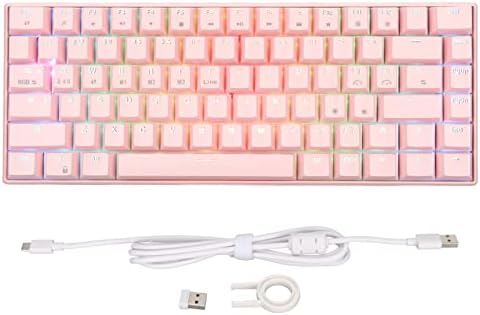 Механична клавиатура с 82 клавиша, 3 Режима на свързване, клавиатура с подсветка RGB, Ергономична детска клавиатура розов цвят за офиса,