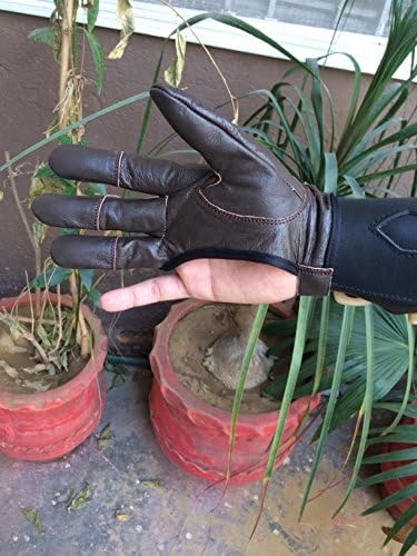 Традиционна Кожена ръкавица за стрелба с лък Ръкавица от естествена кожа (шоколадово-кафяв, XX размер, за носене на дясната