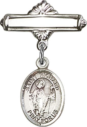 Детски икона Jewels Мания с чар Свети Ричард и полирани игла за бейджа | Детски икона от Сребро с чар Свети Ричард и полирани