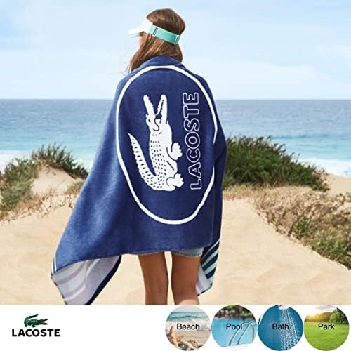 Плажна кърпа Lacoste Sporty Stripe Cool от памук голям размер, Ультрапоглощающее и быстросохнущее, може да се пере в машина,