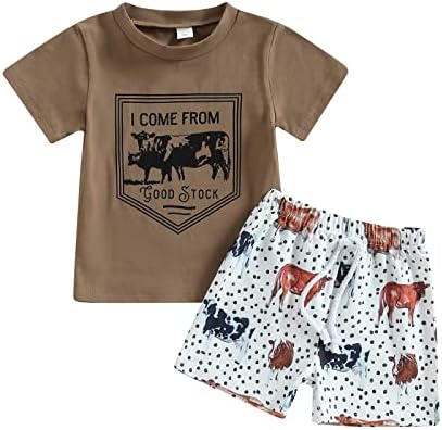 Комплекти Летни дрехи За Малки Момчета, Детски Шорти в западен стил с изображение на Крава, Тениска с писмото принтом/Едър Рогат добитък/за