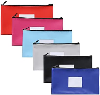 FatySuby 6 Опаковки на Банкови Депозитни пари в торбички с цип, устойчиви и сигурни Кожени Пари чанти, 6 Цвята, Портфейли с Прозрачен прозорец