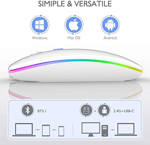 Безжична мишка Neises LED, Безжична мишка за MacBook Air/ Pro MacBook/ Mac / лаптоп/ MacBook / iPad, Bluetooth-мишка за MacBook Air