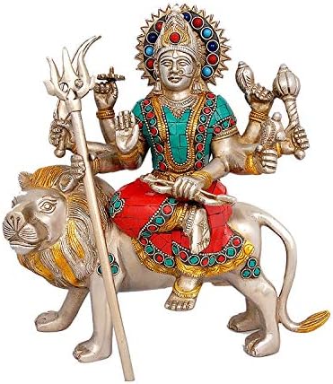 Розов Лотос 9,5 Височина Maa Дурга Идоли Murti Статуя на Индуистката Богиня Дурга с Фигура Стои Лъв Боговете