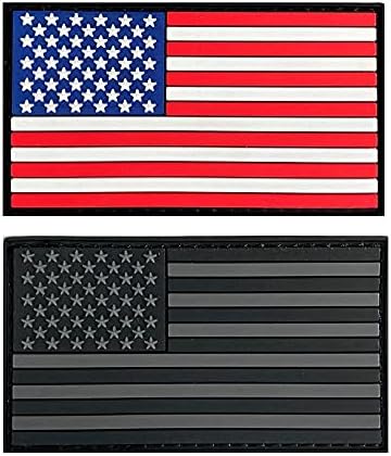 2 Опаковки Тактически американското САЩ е Изцяло Черен Тъмно приглушен Американски Флаг PVC Гумена Нашивка За закрепване (пълноцветен + сиво)