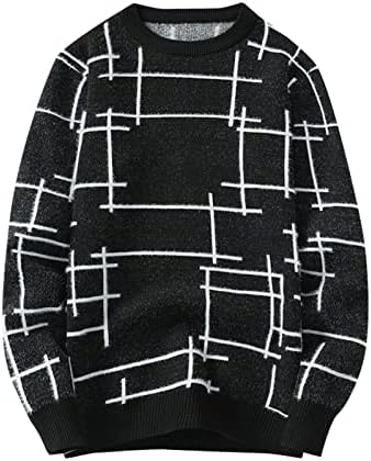 DuDubaby Модерен Случайни Мъжки Пуловер с дълъг ръкав и кръгло деколте, Свободен Пуловер