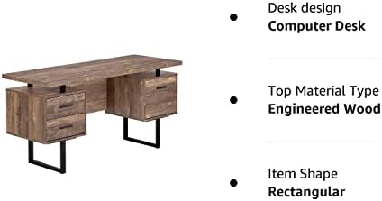 Компютърна маса Monarch Specialties с чекмеджета - Модерен стил - Компютърна маса за вашия дом и офис с метални крака - 60 L