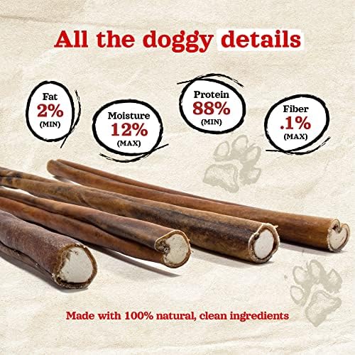 Натурален селска пълнени с колаген с настоящите Булли-пръчици за кучета (12 инча, 12 опаковки), Колаген пръчки, Натурални