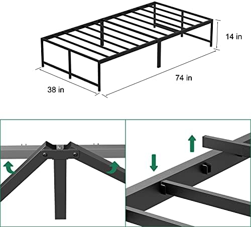 KAMPKEEPER Обнови рамка на легло за спане Twin - 14-Инчови рамки легла в платформата с опора от сверхпрочных метални стоманени скоби -