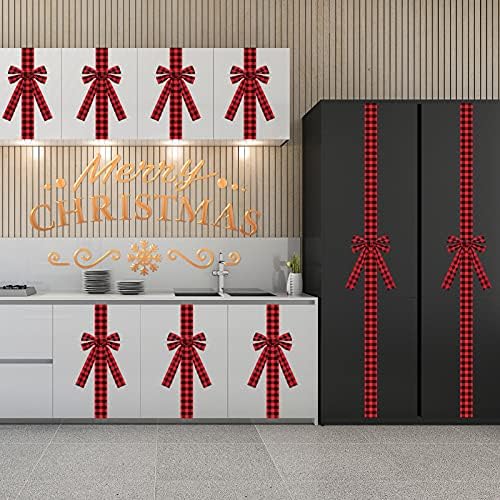 8 Броя Коледни Бантов от лента за кабинет 2,7 x 80 См, Червени Дръжки на Ленти с Червени и черни Панделки, Коледни Панделки