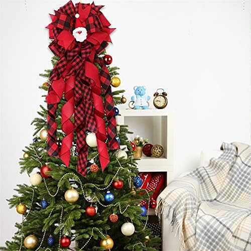 Коледна Лък на Дървото с Декор на Дядо Коледа, Червени Пледовые Топперы от Буйволиной Вълна с Дължина 48 См, Декоративни Панделки от Зебло,