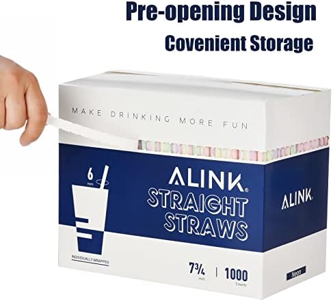ALINK 1000 БРОЯ за Еднократна употреба Пластмасови Соломинок за Пиене Неонового Цвят, директни сламки за партита в индивидуална опаковка -