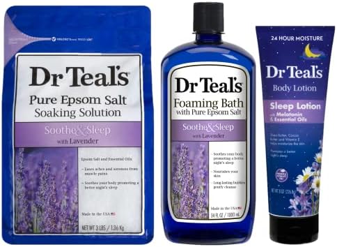 Комплект за сън Dr Teals Lavender - 1 Английска сол, 1 Пенка измиване, 1 Лосион за тяло - Успокаивайте и попадат заспал, след земните