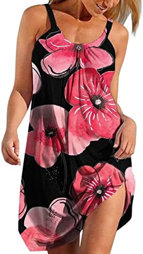 Кратко мини-рокля с Цветен Модел за Жени, Лятна Плажна Рокля, Сарафан, с Кръгло Деколте, Секси дрехи-Тениска, Свободно Модно Струящееся