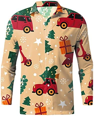 Мъжки Коледни Ризи WOCACHI, Върховете на Копчета с Дълъг ръкав, Забавни Коледни Сладки Ризи с Изображение на Елен, Елха, Дядо Коледа