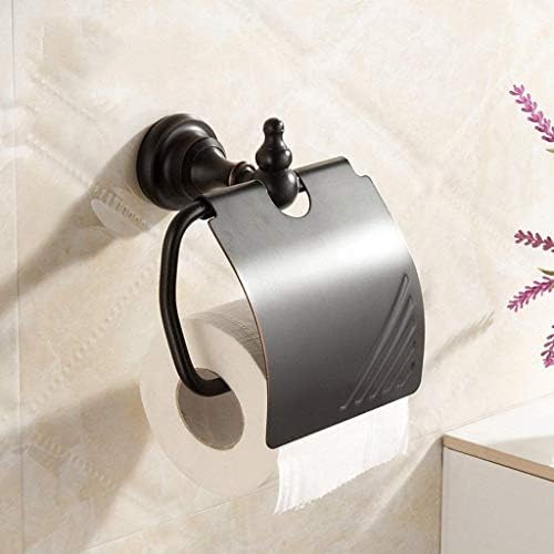 Етажерка за баня ZUQIEE, лесен за употреба за хартия, е изцяло черен, мед, държач за тоалетна хартия с творческата индивидуалност с капак,