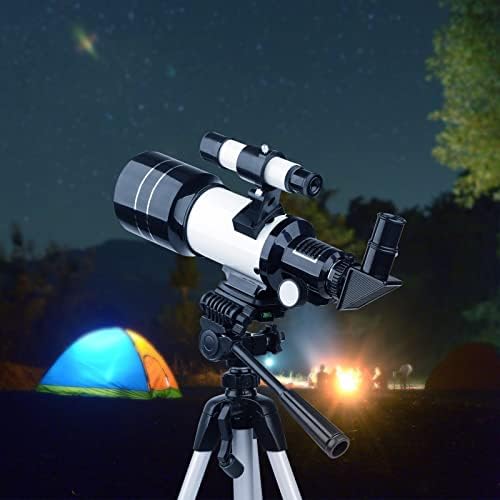 Телескоп-рефрактор, телескоп 70 мм / 300 мм двойни окулярами, на Търсещия, чанта за носене, адаптер за телефон, Кабелна