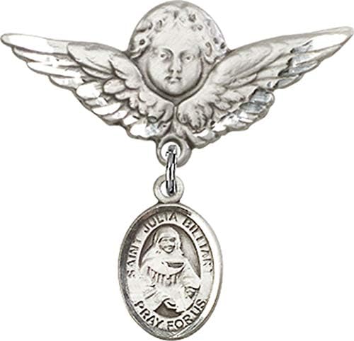 Детски икона Jewels Мания за талисман на St. Porfirio Billiart и пин Ангел с крила | Детски икона от Сребро с талисман St.