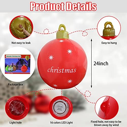 Надуваем Коледна Топка с Подсветка - 24 Гигантски PVC Открит Коледен Надуваем Балон с led осветление и Дистанционно управление