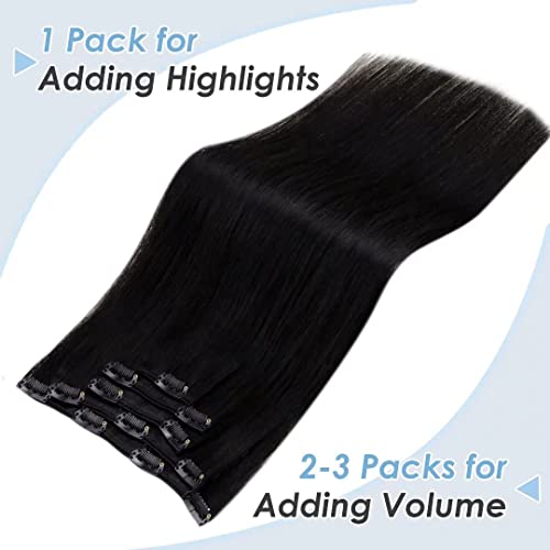 LaaVoo Скоба за Удължаване на Косата-Черни Жени от 20 Инча Цвят 1 катранен Удължаване Естествена Коса Двойна Патици 5шт
