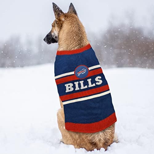 Пуловер за кучета Pets First NFL Buffalo Bills, Среден размер. Топъл и уютен Вязаный пуловер за домашни любимци с логото на отбора в НФЛ,